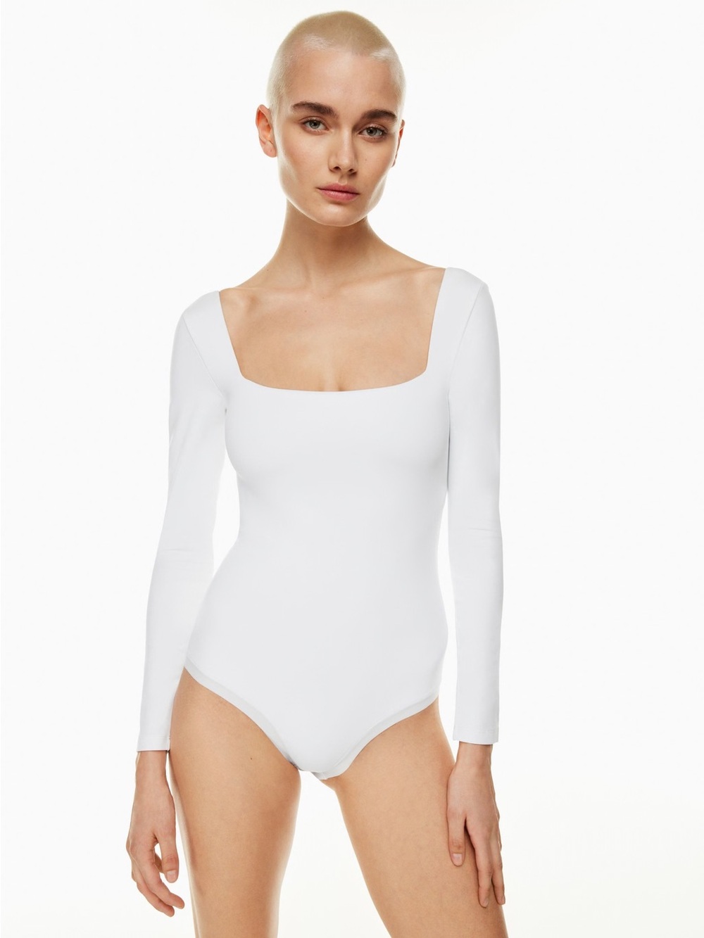 Babaton White Square-Neck Long Sleeve Bodysuit